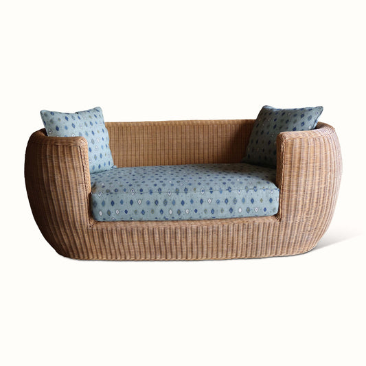 Canapé-lit en osier français des années 1960 par Peter Dunham Textiles Oona