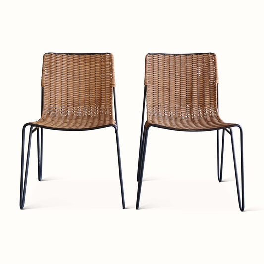 Paire de chaises d'appoint en osier et fer 