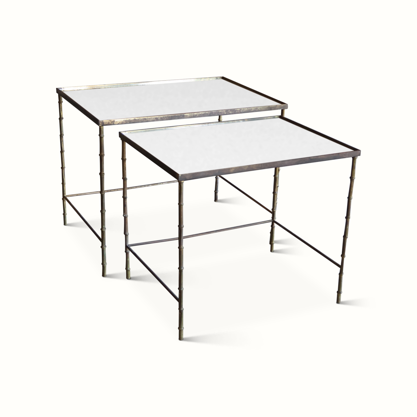 Tables gigognes en laiton et miroir antique