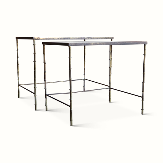 Tables gigognes en laiton et miroir antique