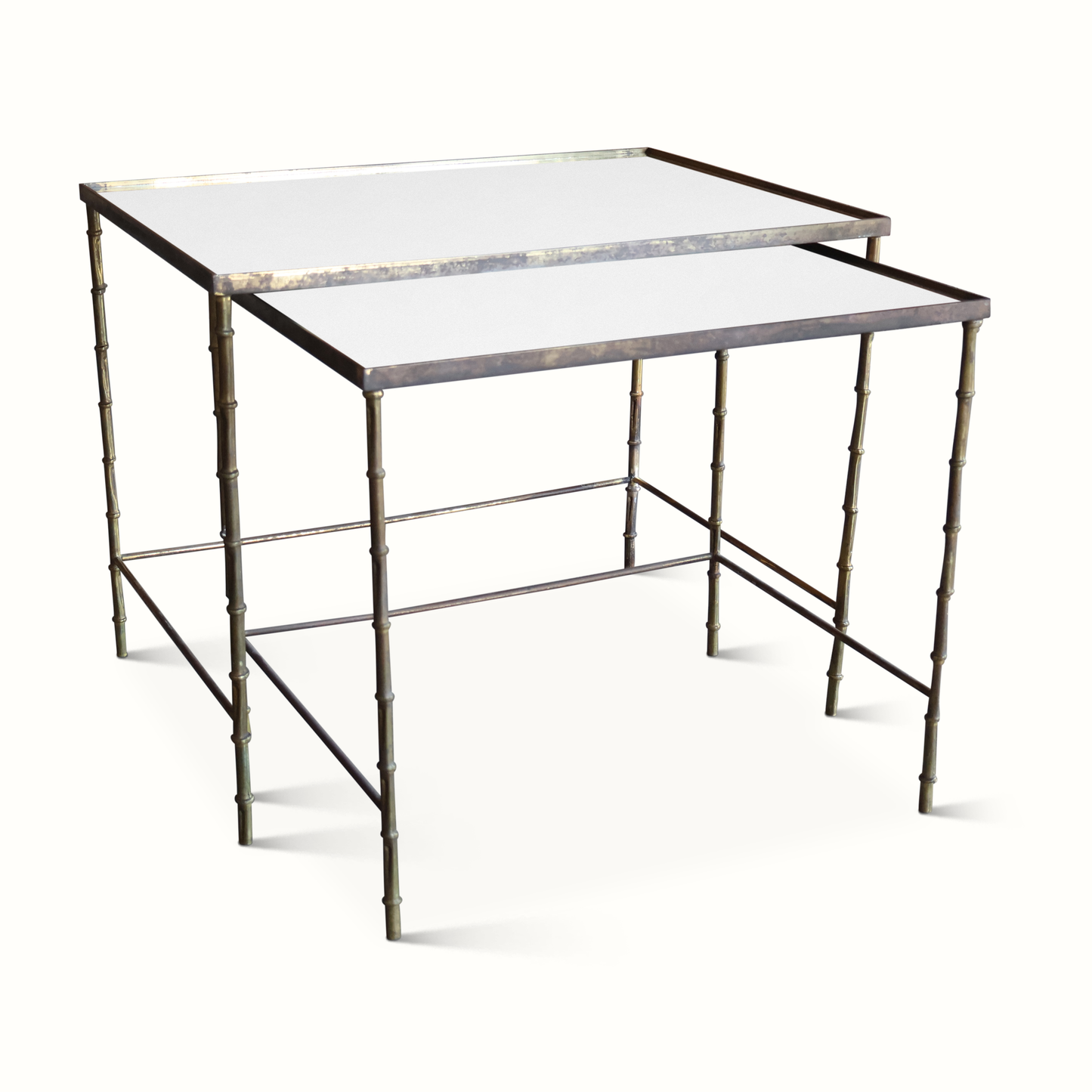 Tables gigognes en laiton et miroir antique