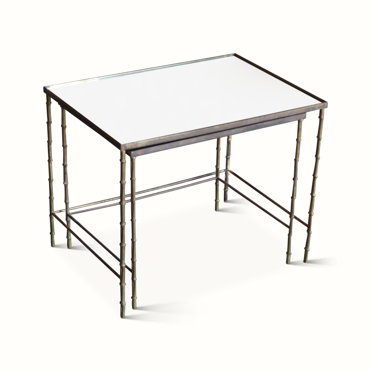 Tables gigognes en laiton et miroir antique