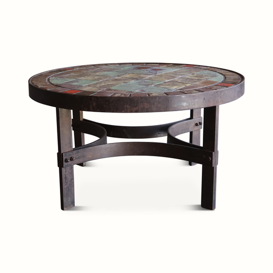Table d'appoint brutaliste en fer et carreaux de céramique
