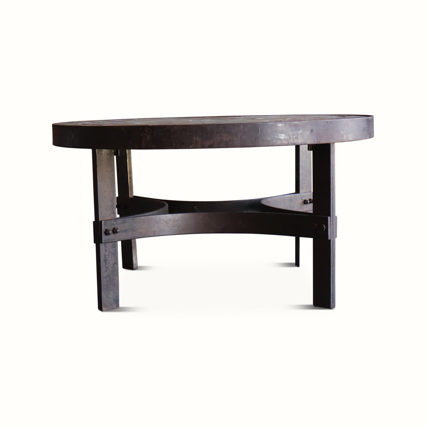 Table d'appoint brutaliste en fer et carreaux de céramique