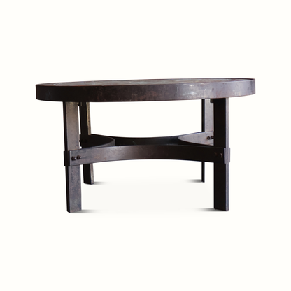 Table d'appoint brutaliste en fer et carreaux de céramique