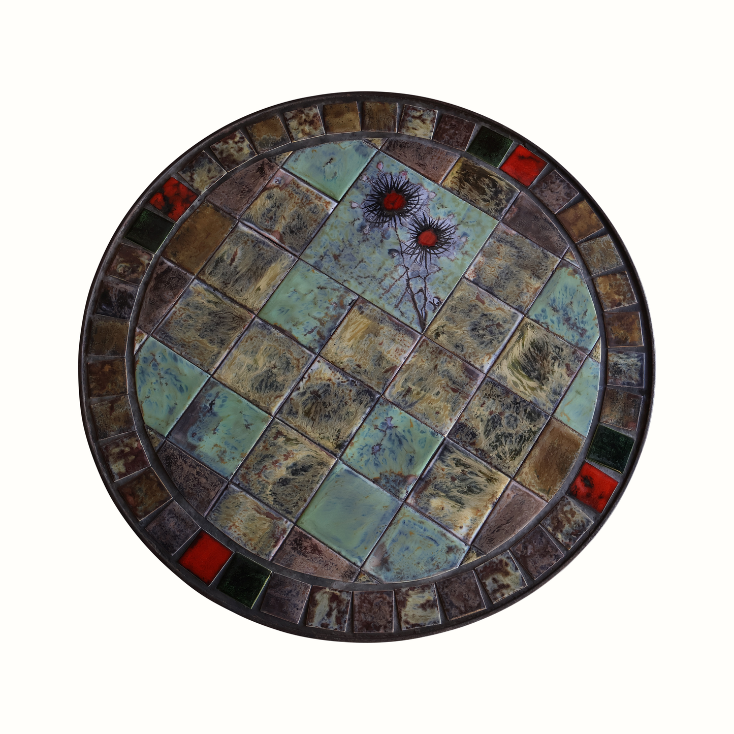 Table d'appoint brutaliste en fer et carreaux de céramique