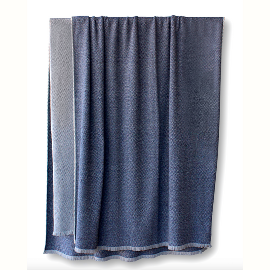 Couvre-lit et jeté en soie/laine bleu Iberia