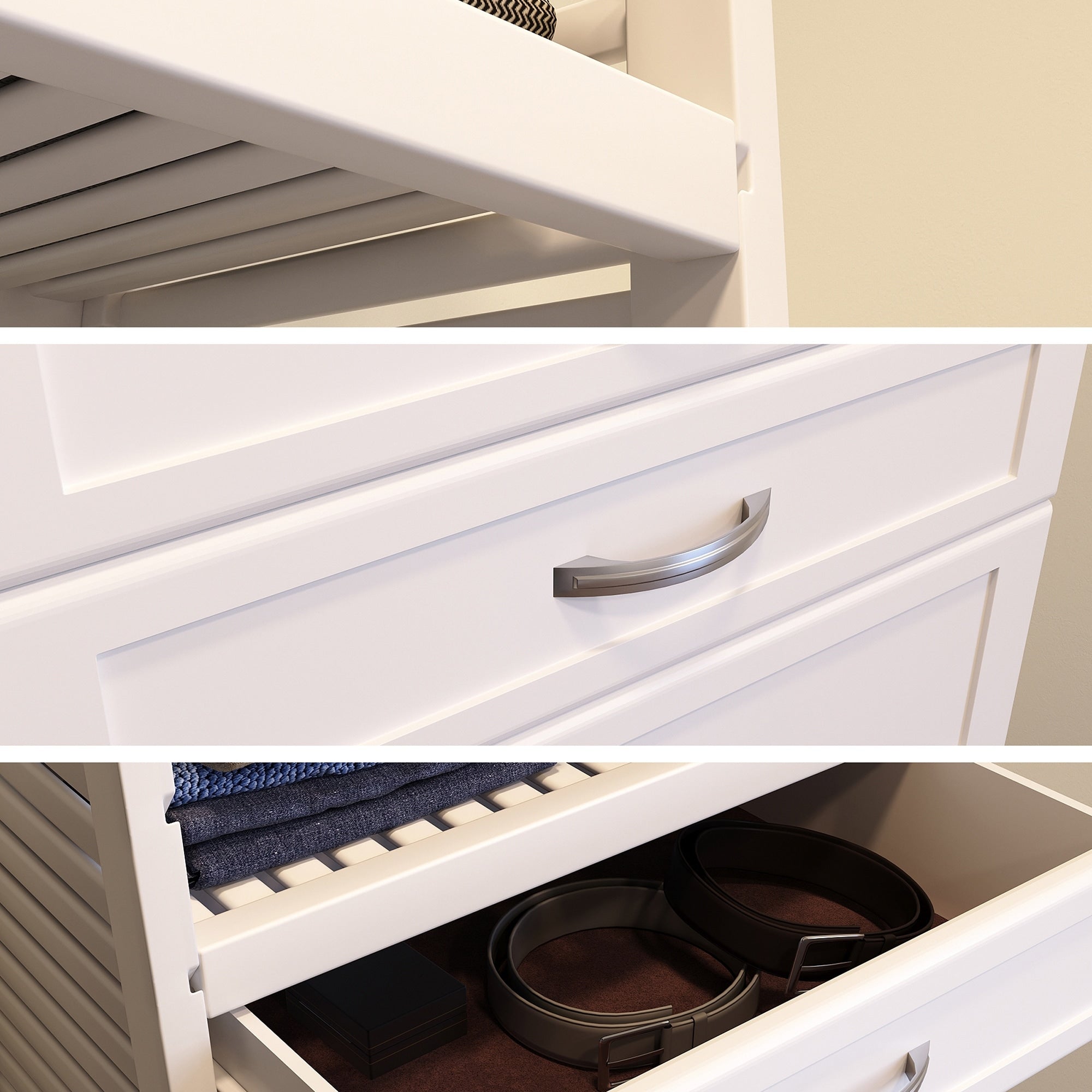 Système de placard en bois massif John Louis Home avec 3 tiroirs blanc