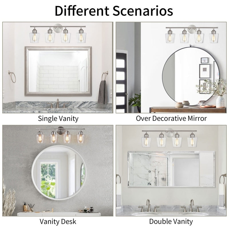 KAWOTI Lampe de salle de bain en métal à 4 lumières et abat-jour en verre à intensité variable