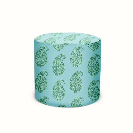 Pouf intérieur/extérieur en tissu cachemire cachemire bleu/vert Peter Dunham Textiles