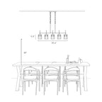 Lustre linéaire moderne Kasy à 5 lumières en verre texturé pour îlot de cuisine, design unique