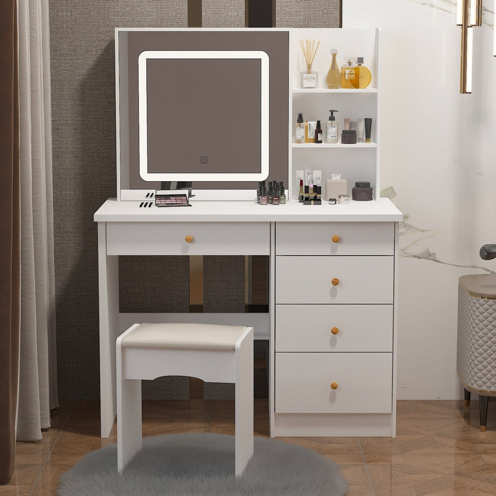 Coiffeuse Kerrogee avec miroir éclairé réglable et tabouret - 39,4 L x 19,7 l x 53,5 H
