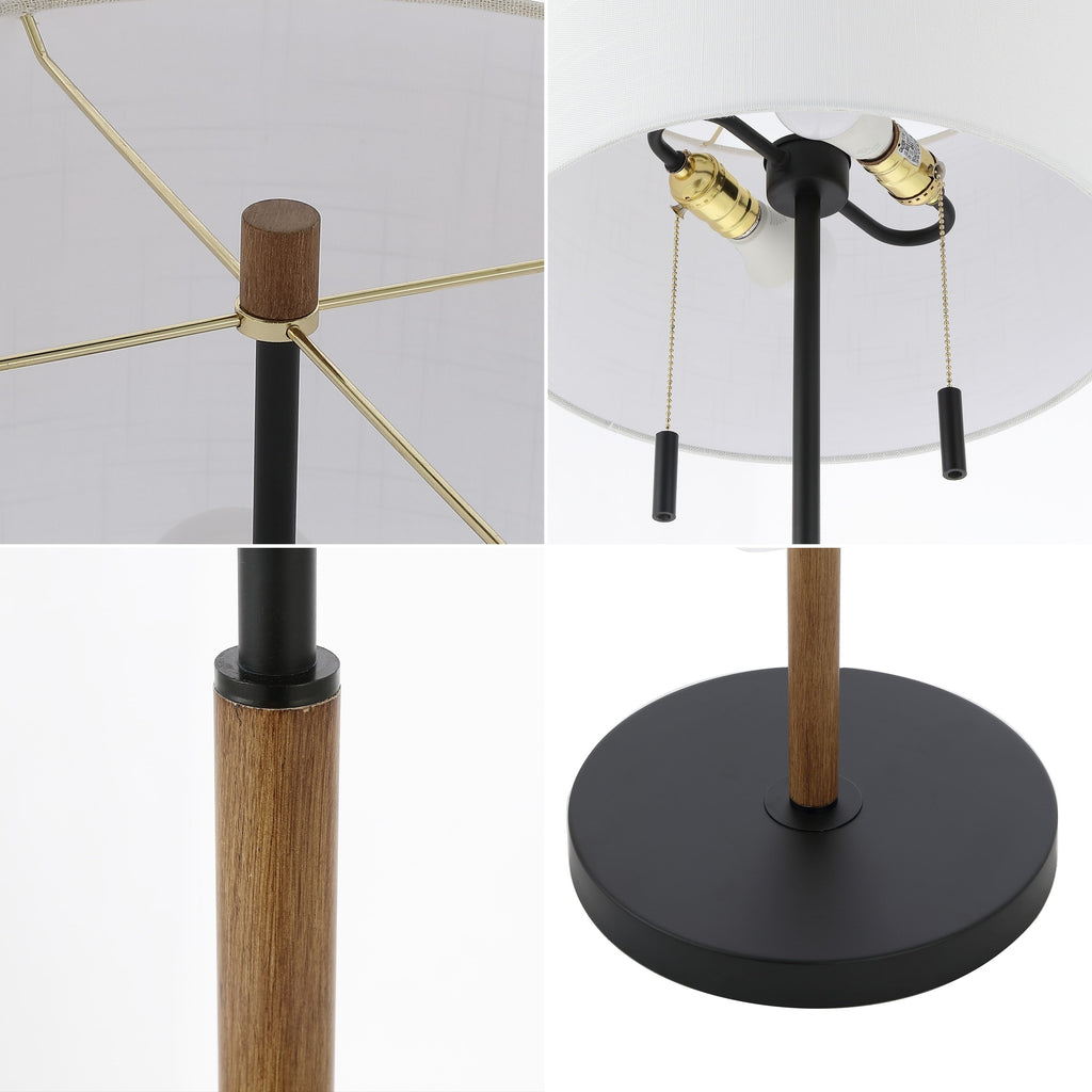 Lampe de sol à LED Koda 61 rustique en fer avec chandelier et chaînes de traction, finition bois marron/noir par JONATHAN Y