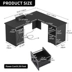 Bureau de jeu d'angle Moasis en L de 59 pouces avec support pour écran