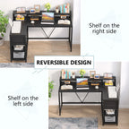 Bureau en L avec tiroir, bureau d'angle avec étagères de rangement et support d'écran, bureau PC rustique pour petits espaces