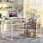 Bureau en L avec tiroir, bureau d'angle avec étagères de rangement et support d'écran, bureau PC rustique pour petits espaces