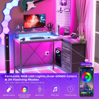 Bureau en L avec prises de courant et lumières LED