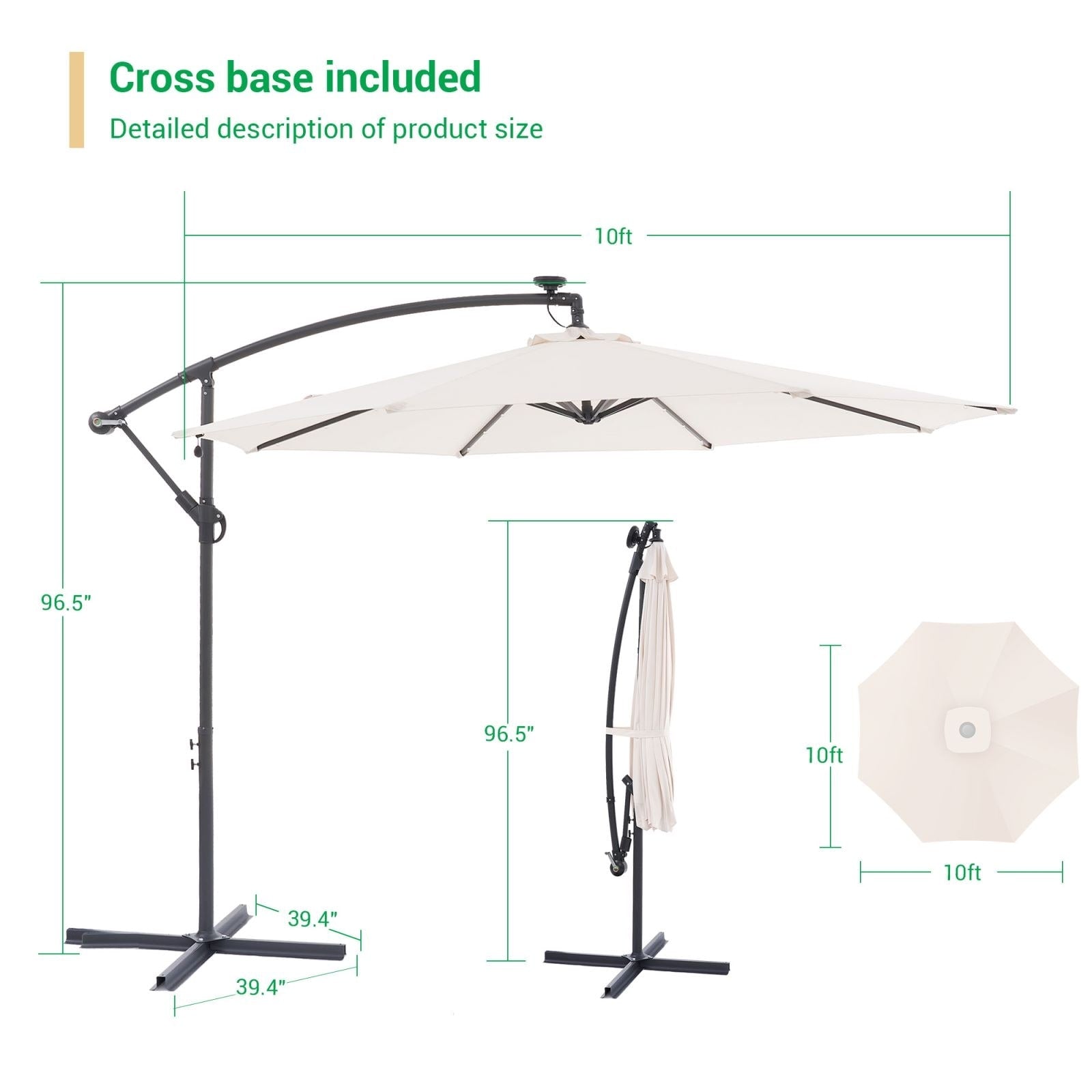 Parasol de terrasse déporté à LED LIVOOSUN de 10 pieds avec base croisée