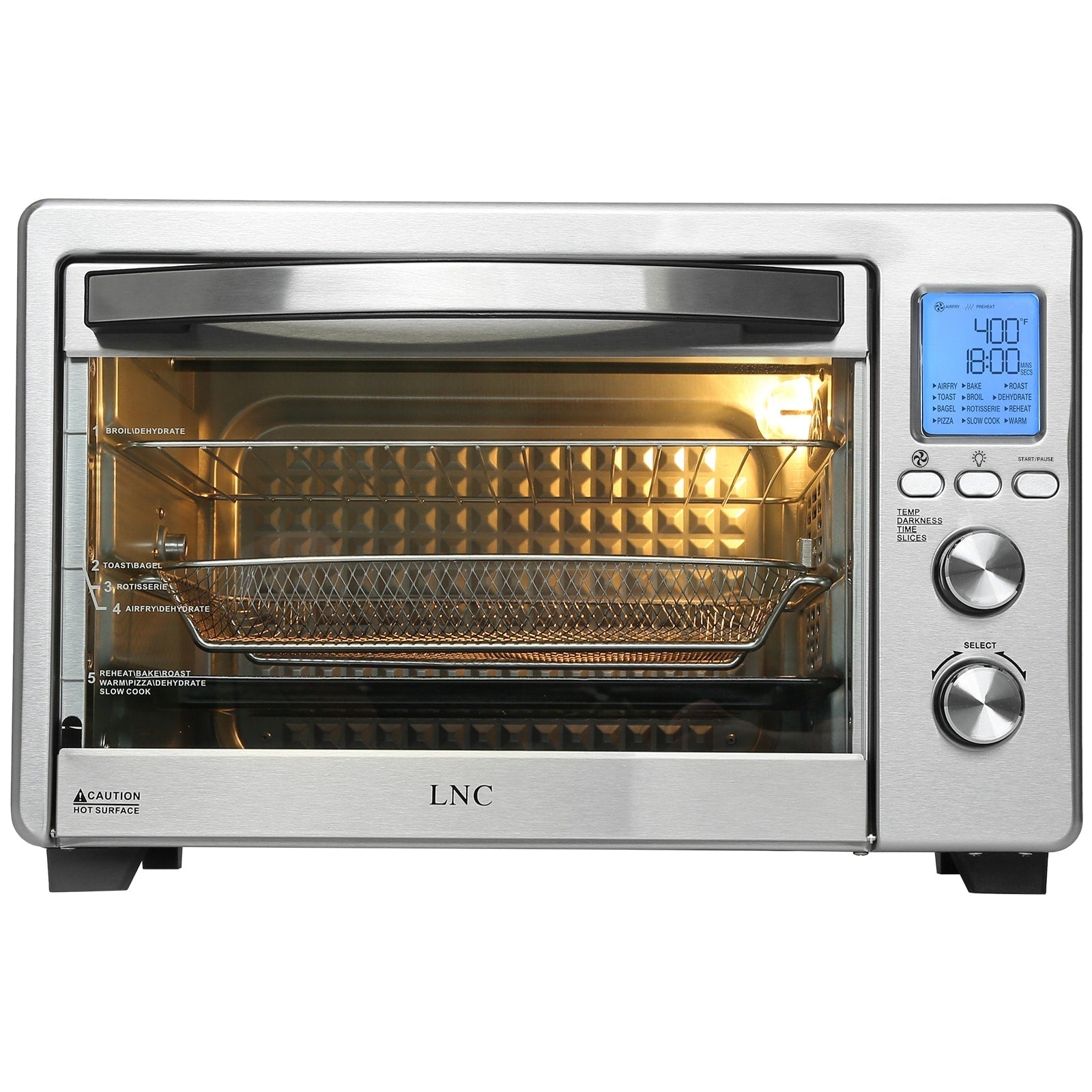 Four grille-pain de comptoir LNC 12 en 1 de grande capacité (34 pintes), convection, rôtissoire et friteuse à air - 19,5 L x 15 l x 12,5 H