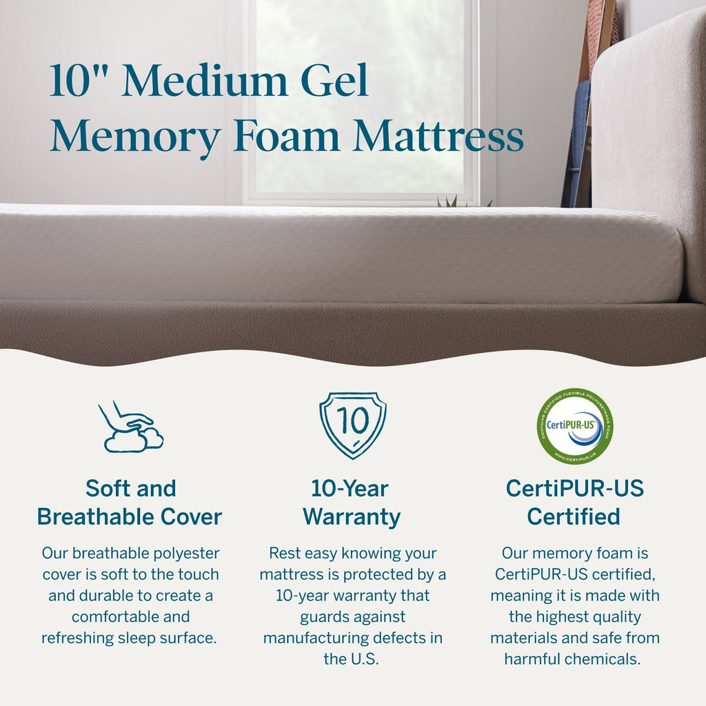 Matelas Lucid en mousse à mémoire de forme de luxe de 10 pouces