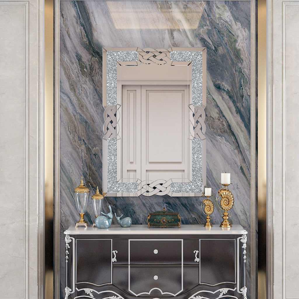 Grand miroir mural emboîtable avec perles de cristal rectangulaires