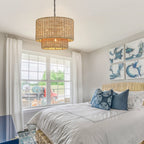 Lustre tambour à 4 lumières en rotin Lennie de 20 po avec auvent noir - 20 po de largeur - 20 po de largeur