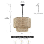 Lustre tambour à 4 lumières en rotin Lennie de 20 po avec auvent noir - 20 po de largeur - 20 po de largeur