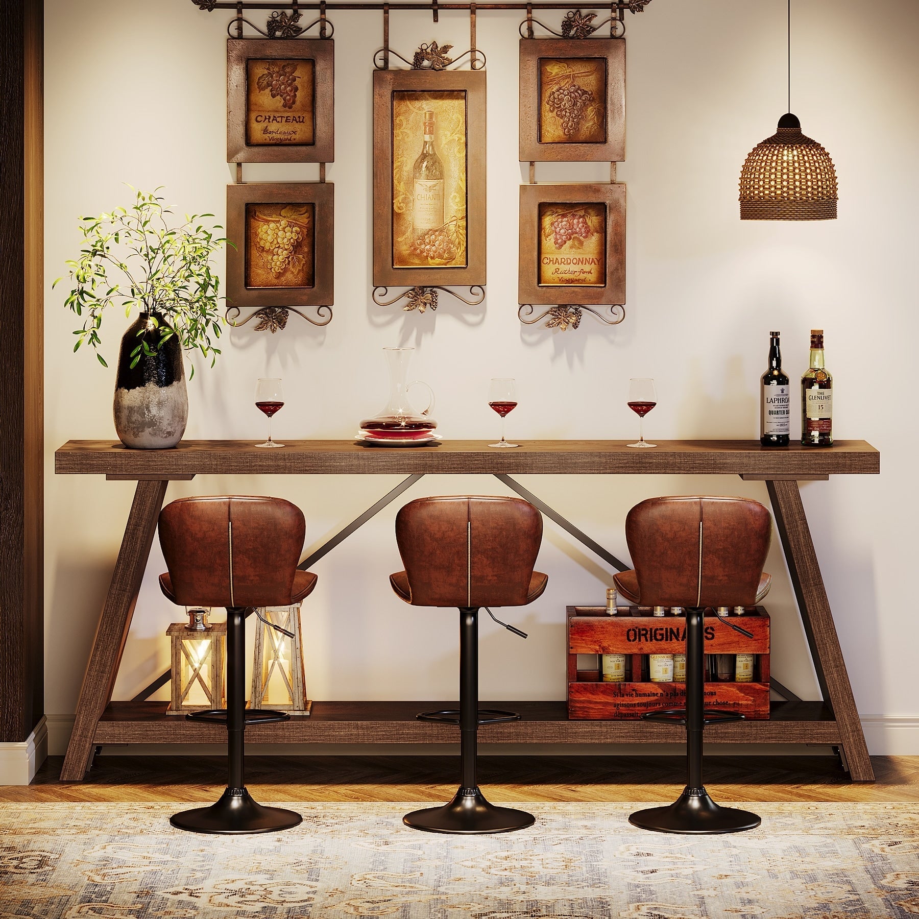 Console de canapé en bois rustique de 70,9 pouces de long avec étagère de rangement