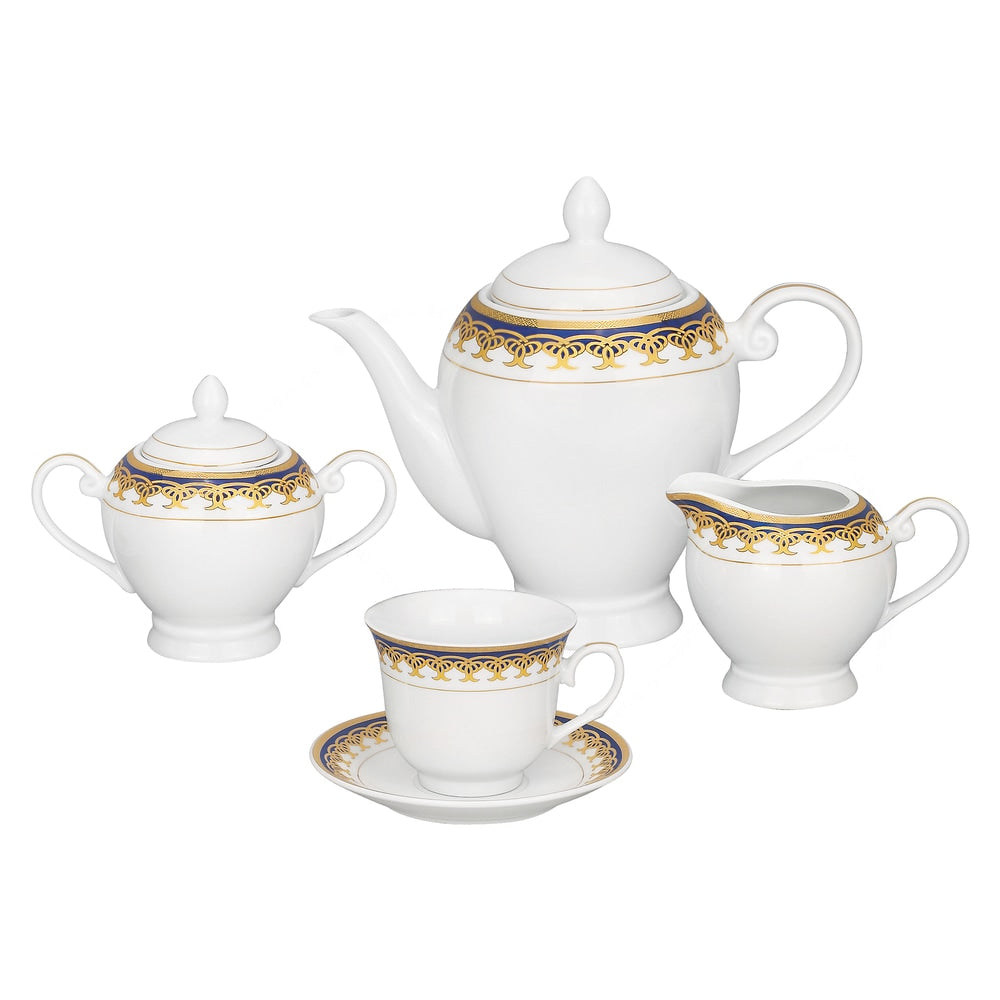 Service de table en porcelaine 57 pièces aux accents dorés et bleus de Lorren Home Trends