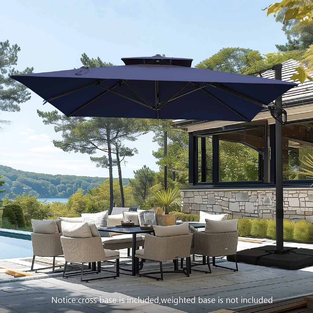 MAISON ARTS Parasol déporté hydraulique automatique de 12 pieds avec mât en aluminium et rotation à 360 degrés