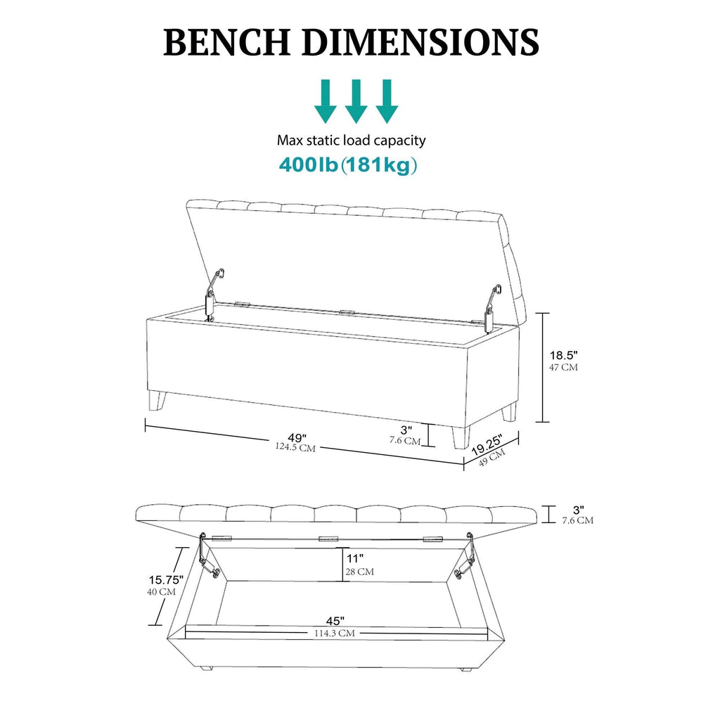 Banc de rangement rembourré à plateau capitonné Sasha de Madison Park