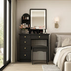 Coiffeuse avec éclairage LED, miroir et tabouret