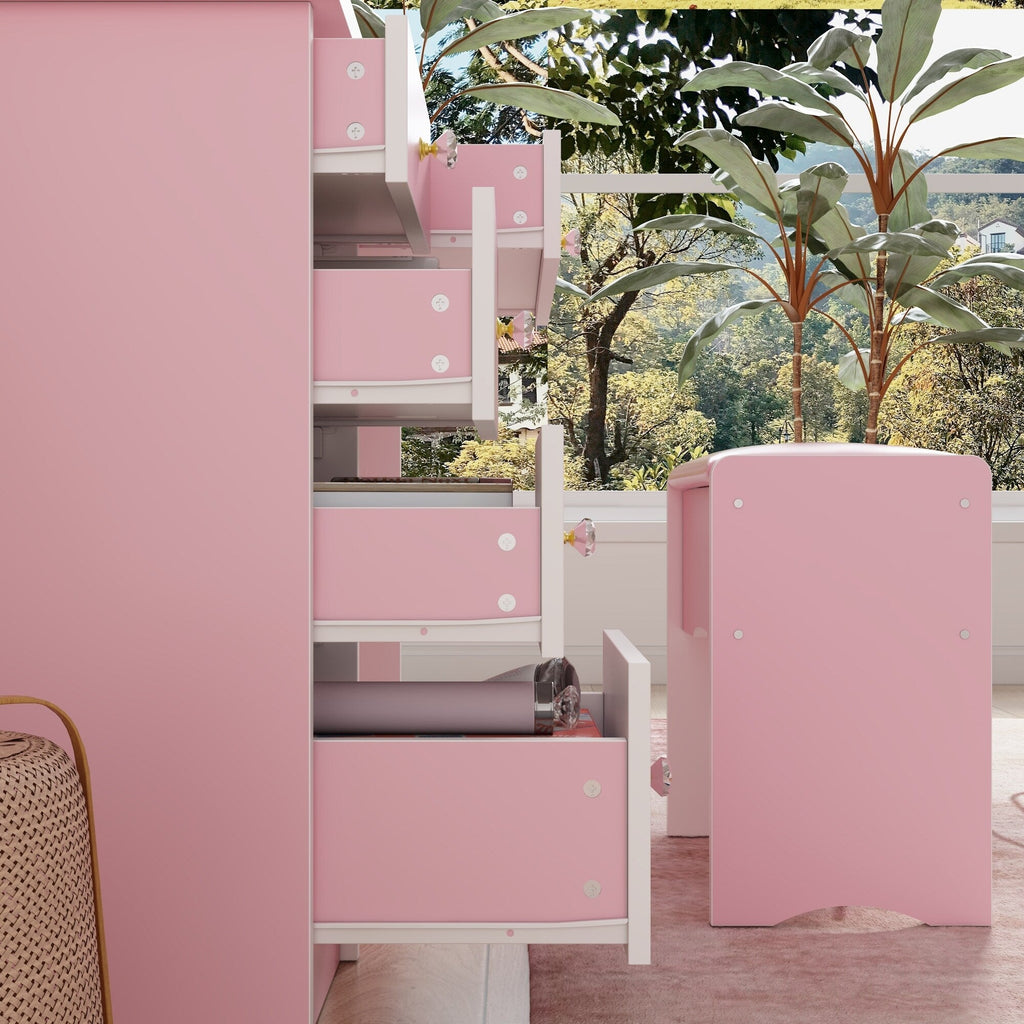 Coiffeuse avec éclairage LED, miroir et tabouret