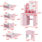 Coiffeuse avec éclairage LED, miroir et tabouret