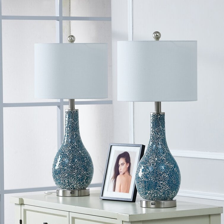 25.25 Glass Table Lamp Set with USB (Set of 2)