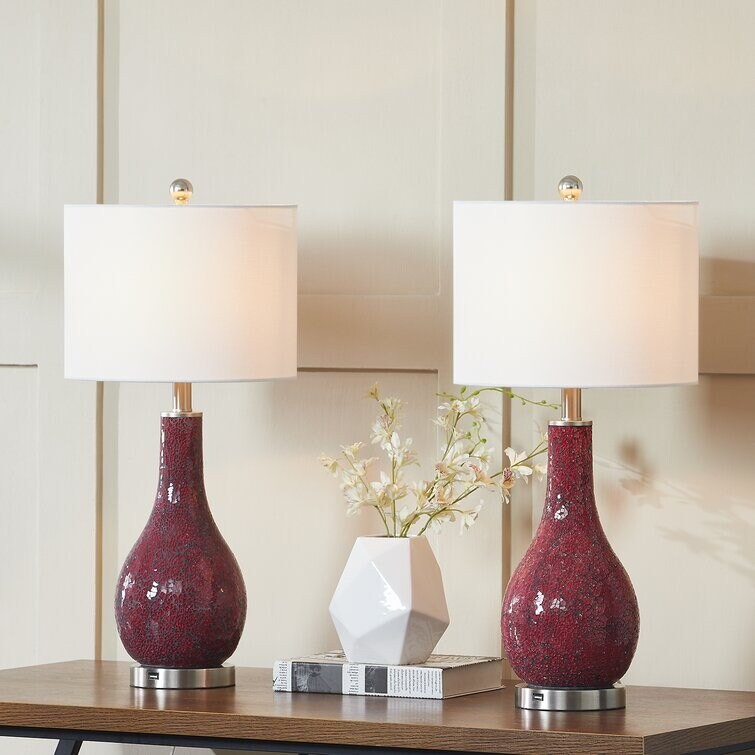 25.25 Glass Table Lamp Set with USB (Set of 2)