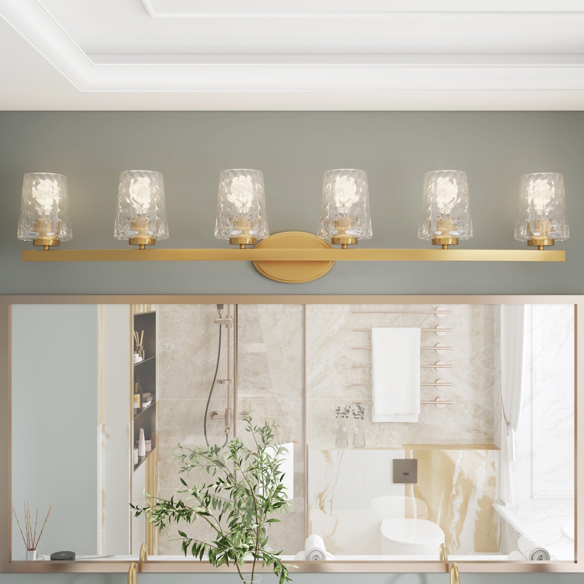 Applique de salle de bain moderne à 6 LED à intensité variable de style milieu du siècle avec verre artistique - 51 pouces