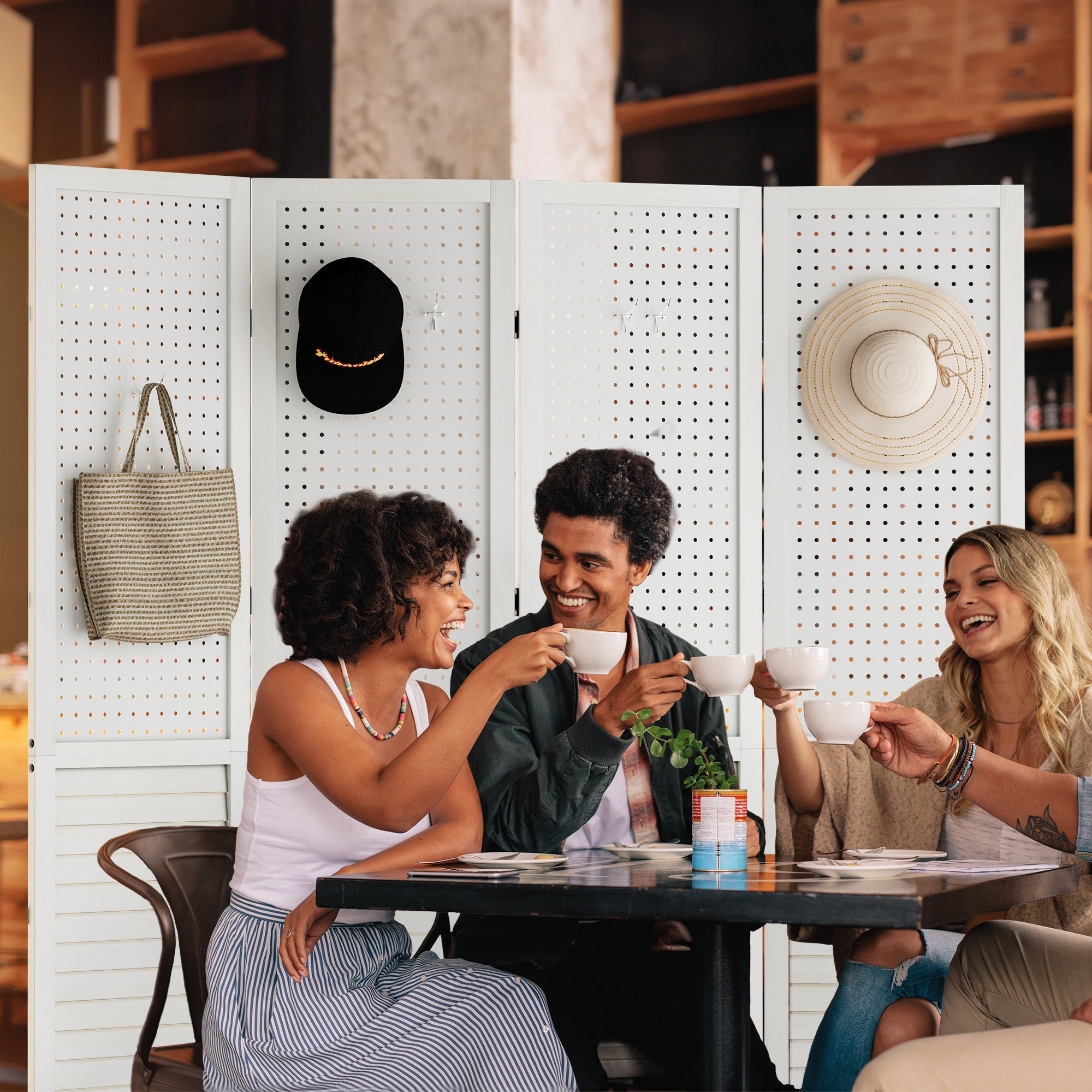 Paravent en bois blanc à 4 panneaux Moasis 67