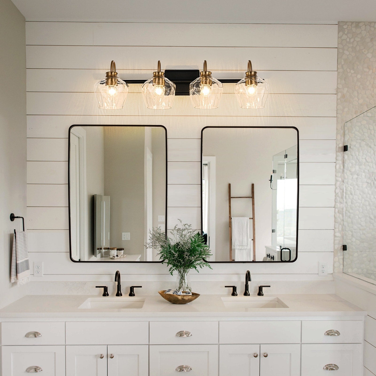 Appliques murales modernes à 3/4 lumières pour salle de bain, à intensité variable, avec abat-jour en verre