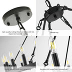 Lustre de ferme moderne à 2 niveaux, lustre rond en forme de roue de chariot, grand plafonnier haut.