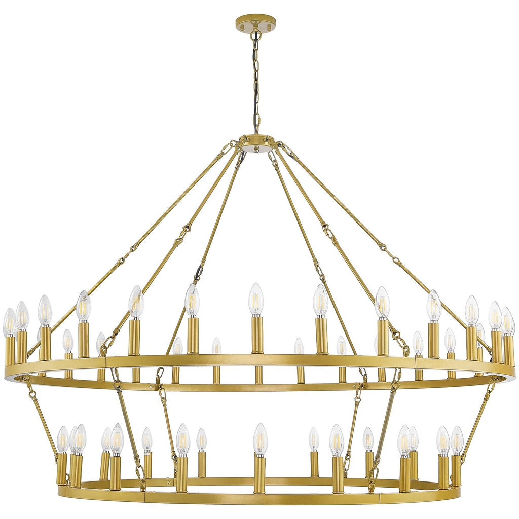 Lustre de ferme moderne à 2 niveaux, lustre rond en forme de roue de chariot, grand plafonnier haut.