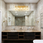 Applique murale moderne dorée à intensité variable, style cylindre glamour pour salle de bain, en cristal, pour meuble-lavabo