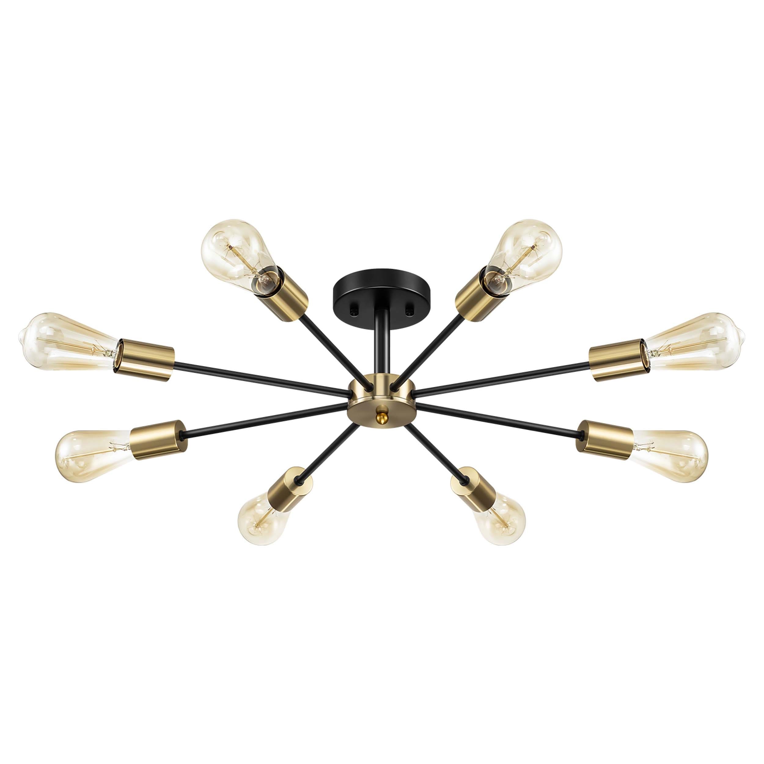 Black/ Gold Sputnik Semi Flush Mount Lamp Close to Ceiling Light Fixture for Living Room/ Kitchen/ Office/ Bedroom/ Foyer