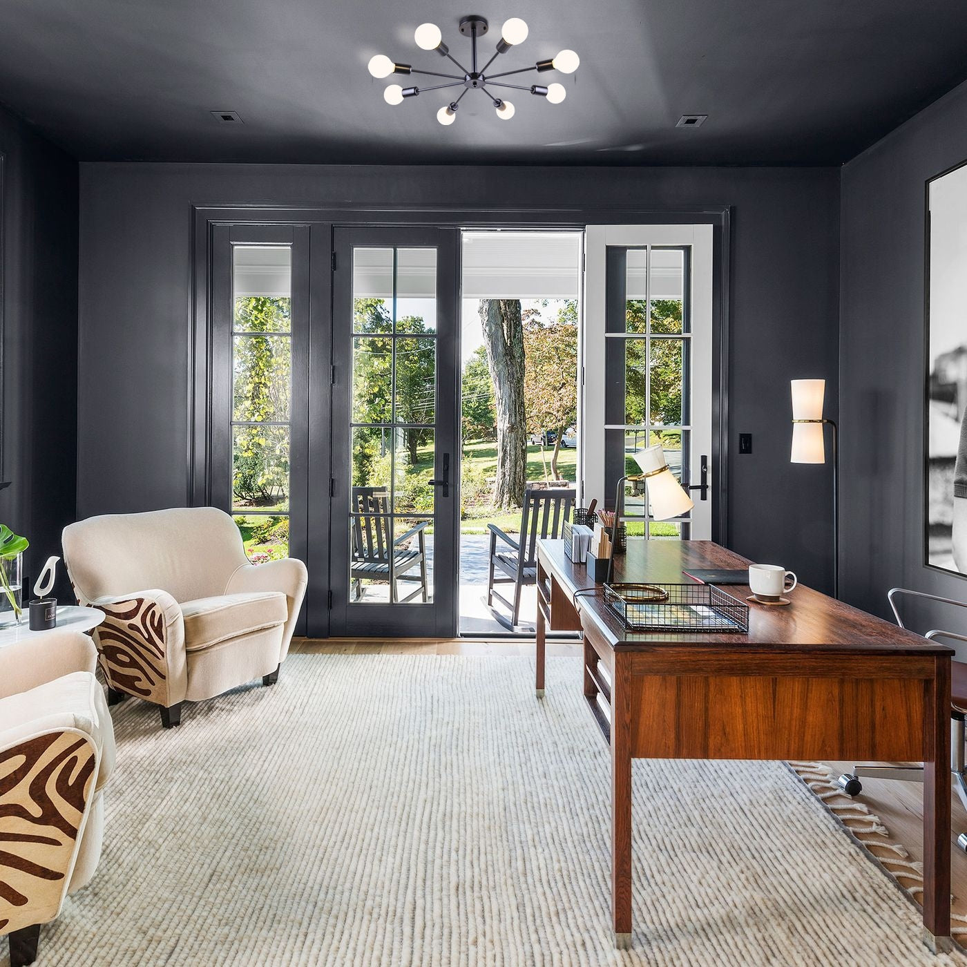 Black/ Gold Sputnik Semi Flush Mount Lamp Close to Ceiling Light Fixture for Living Room/ Kitchen/ Office/ Bedroom/ Foyer