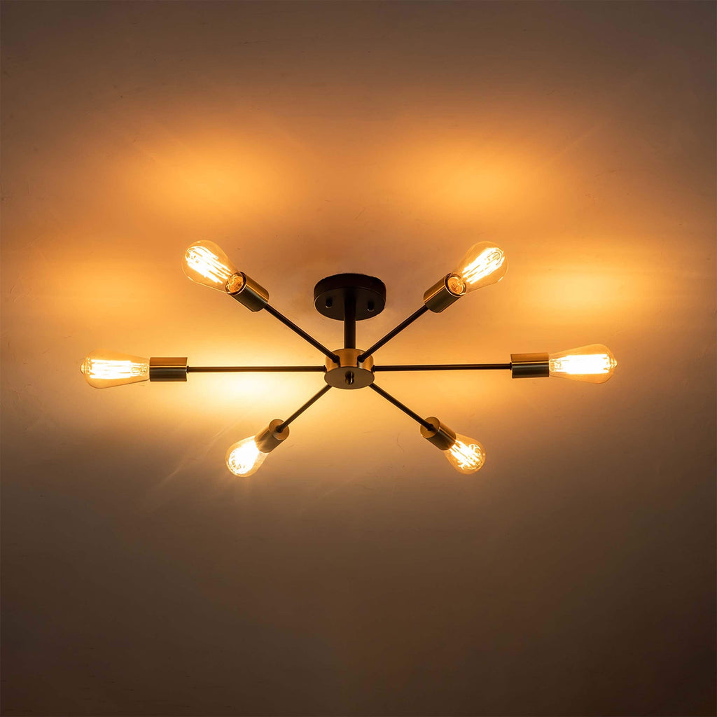 Black/ Gold Sputnik Semi Flush Mount Lamp Close to Ceiling Light Fixture for Living Room/ Kitchen/ Office/ Bedroom/ Foyer
