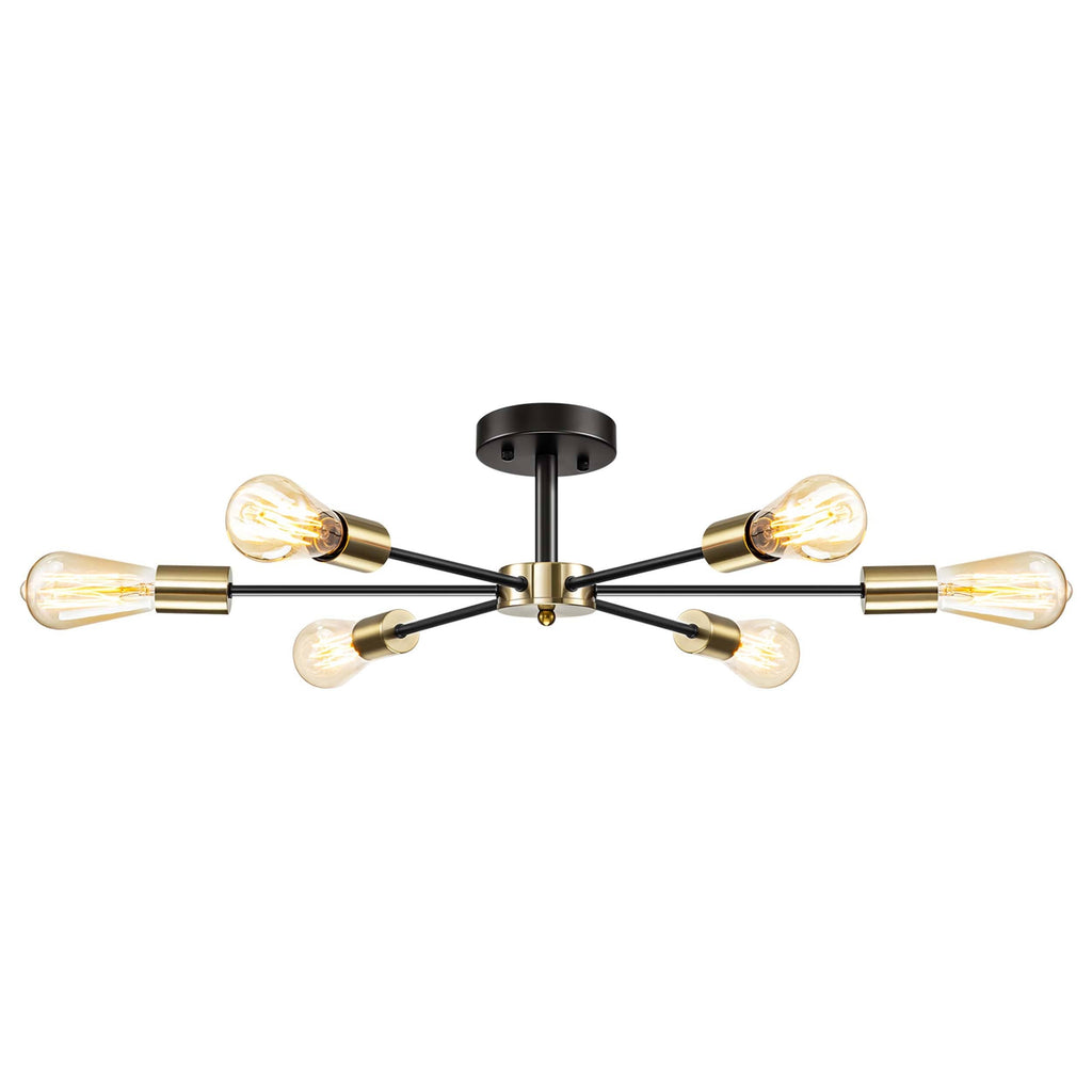 Black/ Gold Sputnik Semi Flush Mount Lamp Close to Ceiling Light Fixture for Living Room/ Kitchen/ Office/ Bedroom/ Foyer