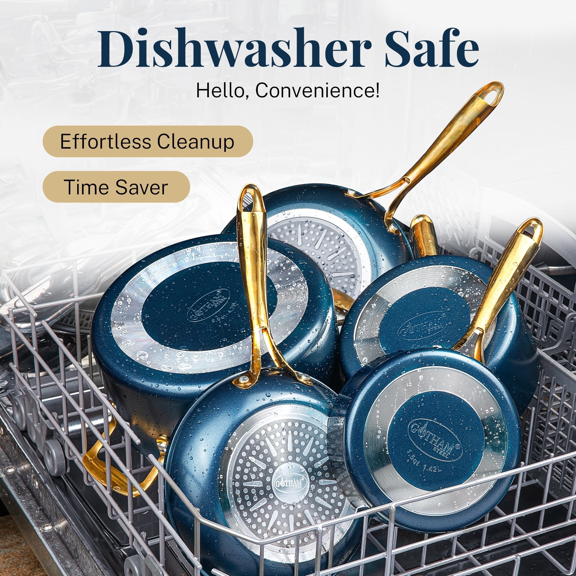 Batterie de cuisine antiadhésive en céramique ultra performante Gotham Steel Natural Collection, 15 pièces, bleu marine