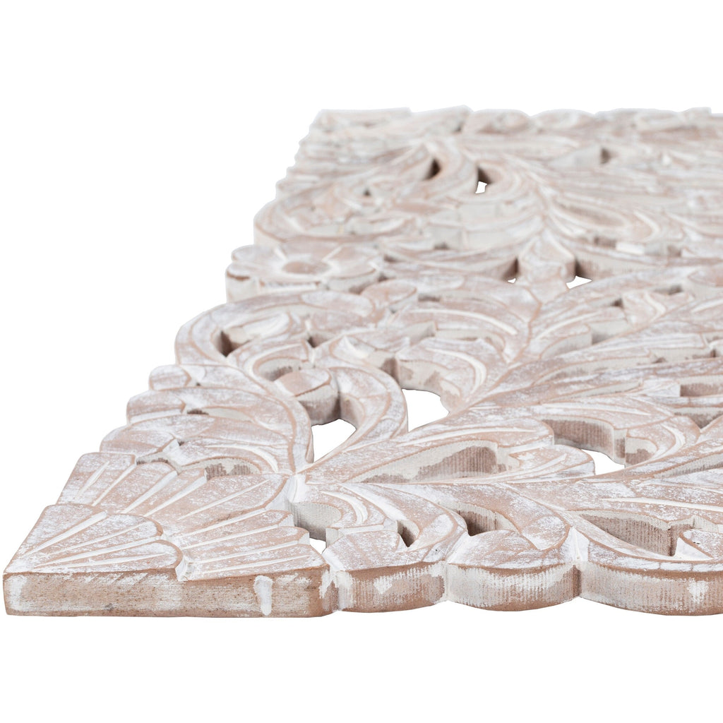 Décoration murale à 3 panneaux en bois naturel sculpté à la main Norma Floral 48 x 28 pouces