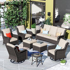 Ensemble de 8 chaises pivotantes en osier pour patio OVIOS