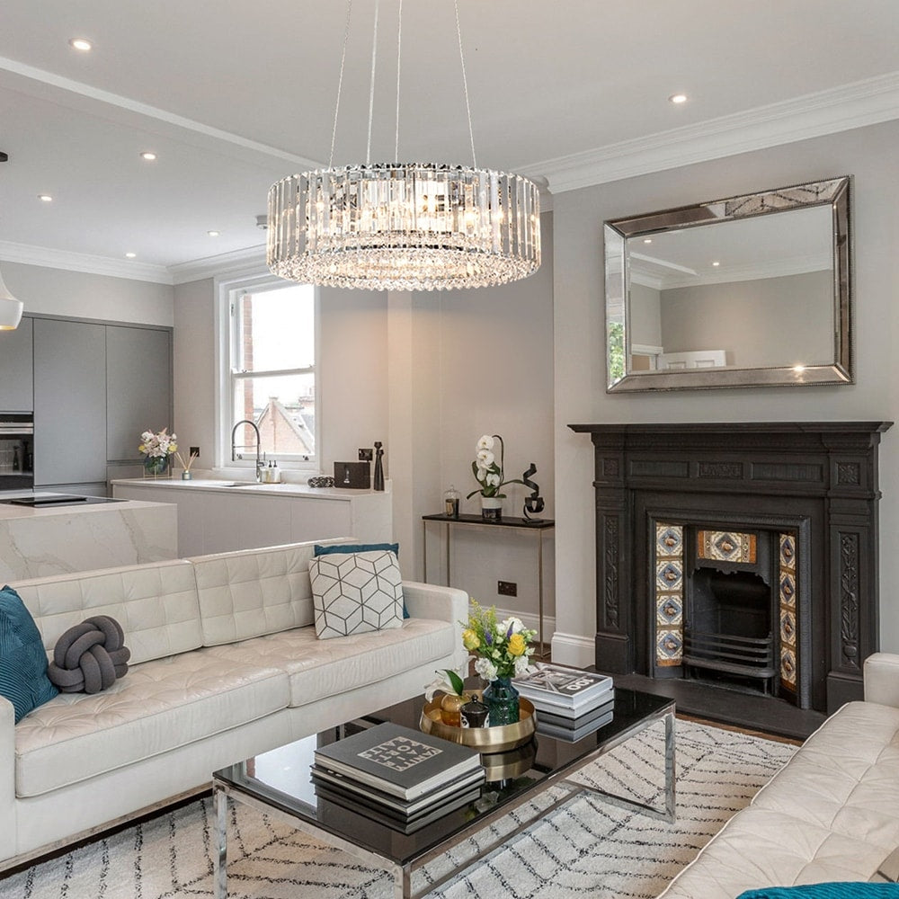 Lustre rond moderne en cristal OYIPRO 6/8/12 lumières en forme de tambour pour îlot de cuisine